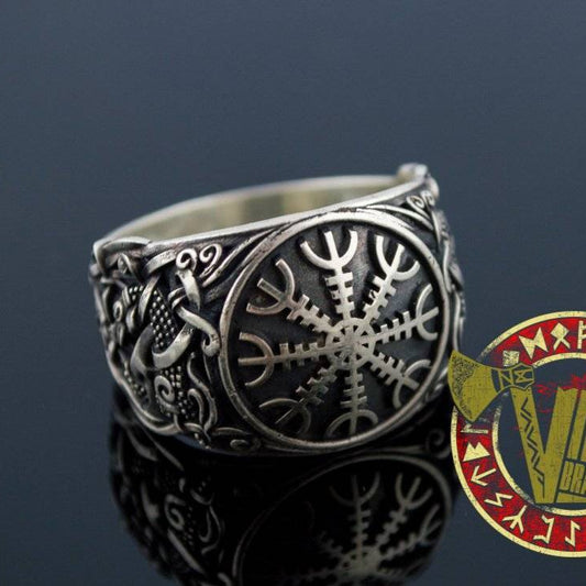 Helm of Awe Symbol with Norse Ornament Ring - VikingsBrand