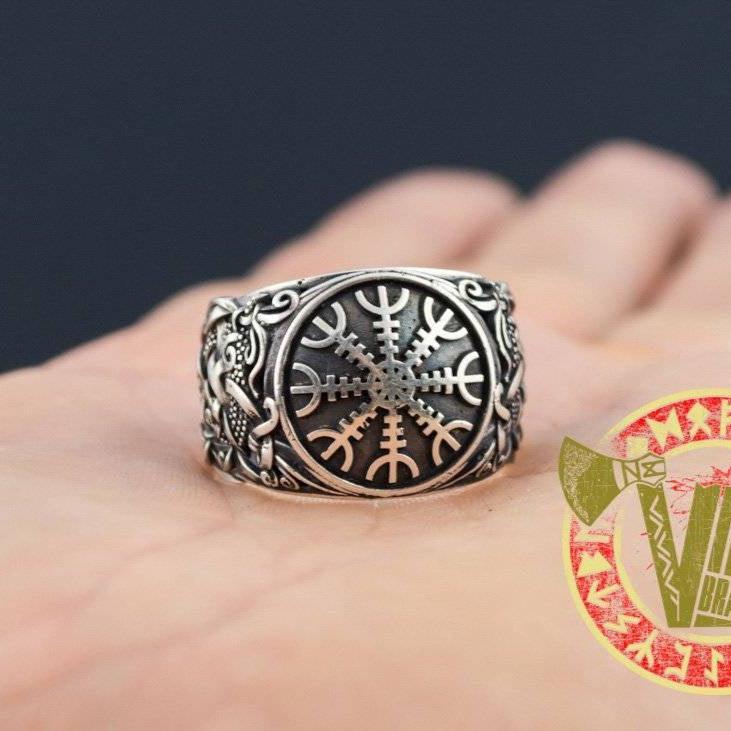 Helm of Awe Symbol with Norse Ornament Ring - VikingsBrand