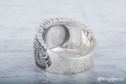 Helm of Awe Viking Symbol Ring with Viking Style Ornament Sterling Silver Jewelry