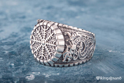 Helm of Awe Viking Symbol Ring with Viking Style Ornament Sterling Silver Jewelry