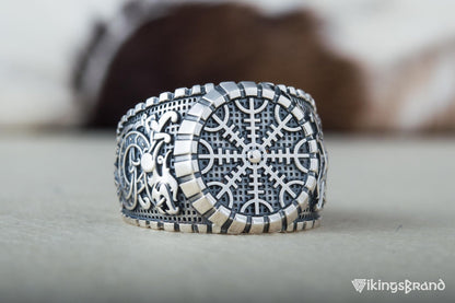 Helm of Awe Viking Symbol Ring with Viking Style Ornament Sterling Silver Jewelry