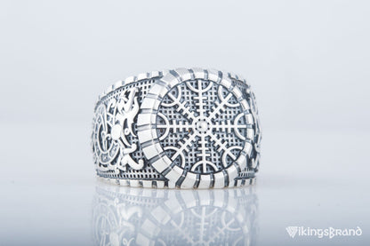 Helm of Awe Viking Symbol Ring with Viking Style Ornament Sterling Silver Jewelry