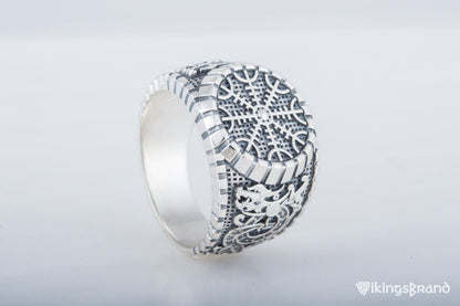 Helm of Awe Viking Symbol Ring with Viking Style Ornament Sterling Silver Jewelry