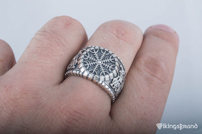 Helm of Awe Viking Symbol Ring with Viking Style Ornament Sterling Silver Jewelry