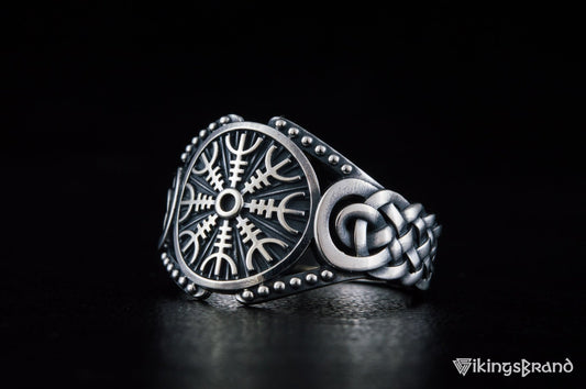 Helm of Awe Viking Symbol with Viking Ornament Sterling Silver Handmade Jewelry