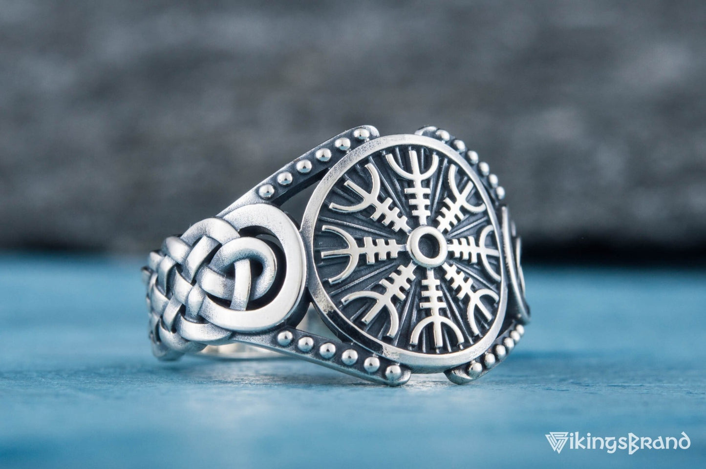 Helm of Awe Viking Symbol with Viking Ornament Sterling Silver Handmade Jewelry