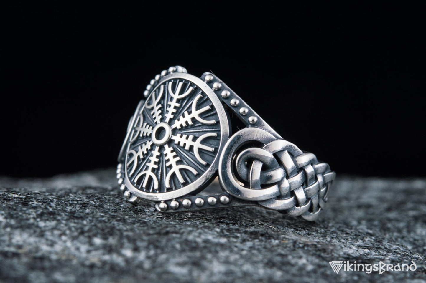 Helm of Awe Viking Symbol with Viking Ornament Sterling Silver Handmade Jewelry