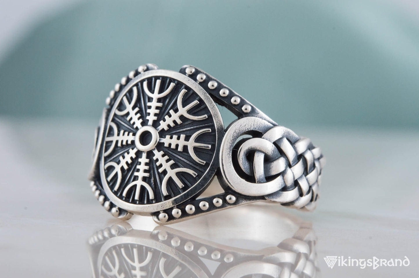 Helm of Awe Viking Symbol with Viking Ornament Sterling Silver Handmade Jewelry
