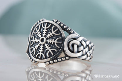 Helm of Awe Viking Symbol with Viking Ornament Sterling Silver Handmade Jewelry