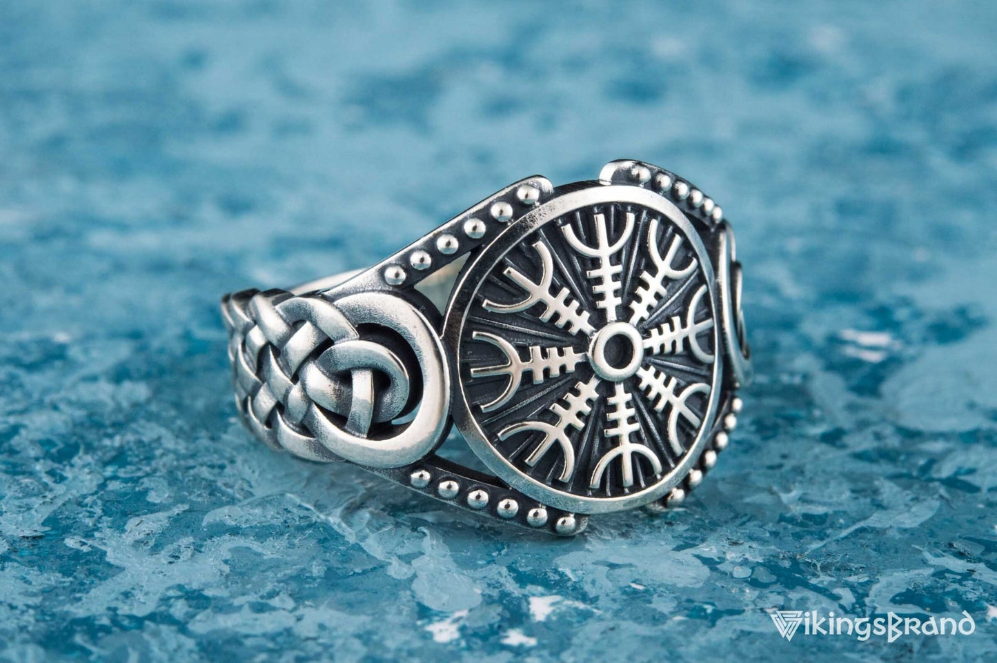Helm of Awe Viking Symbol with Viking Ornament Sterling Silver Handmade Jewelry