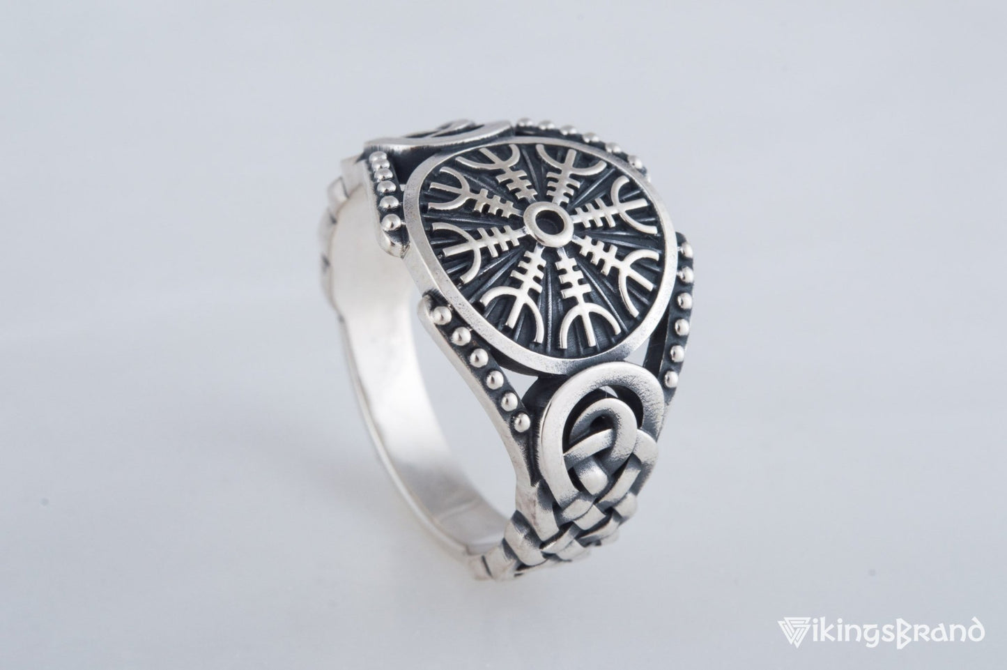 Helm of Awe Viking Symbol with Viking Ornament Sterling Silver Handmade Jewelry