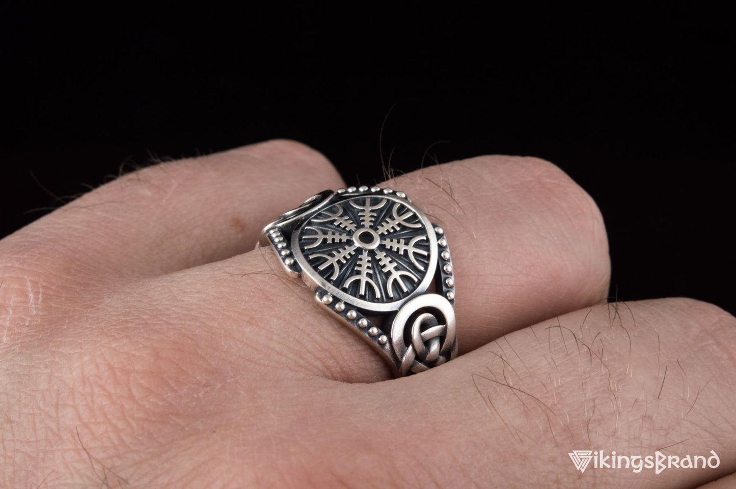 Helm of Awe Viking Symbol with Viking Ornament Sterling Silver Handmade Jewelry