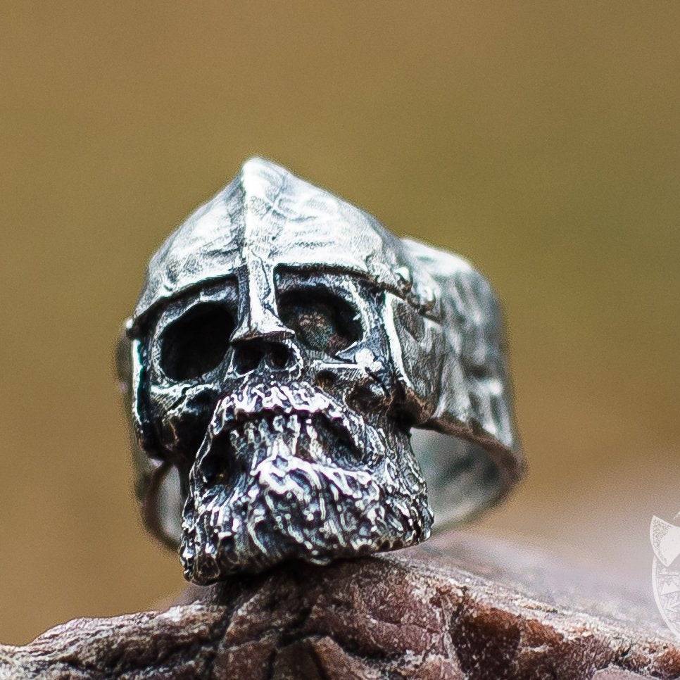 Helmet and Bearded Skull 925 Sterling Silver Viking Ring - VikingsBrand