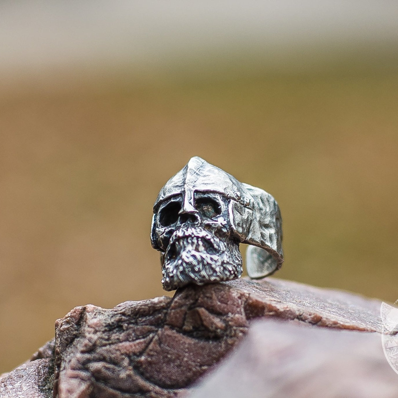 Helmet and Bearded Skull 925 Sterling Silver Viking Ring - VikingsBrand
