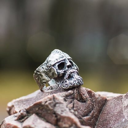 Helmet and Bearded Skull 925 Sterling Silver Viking Ring - VikingsBrand