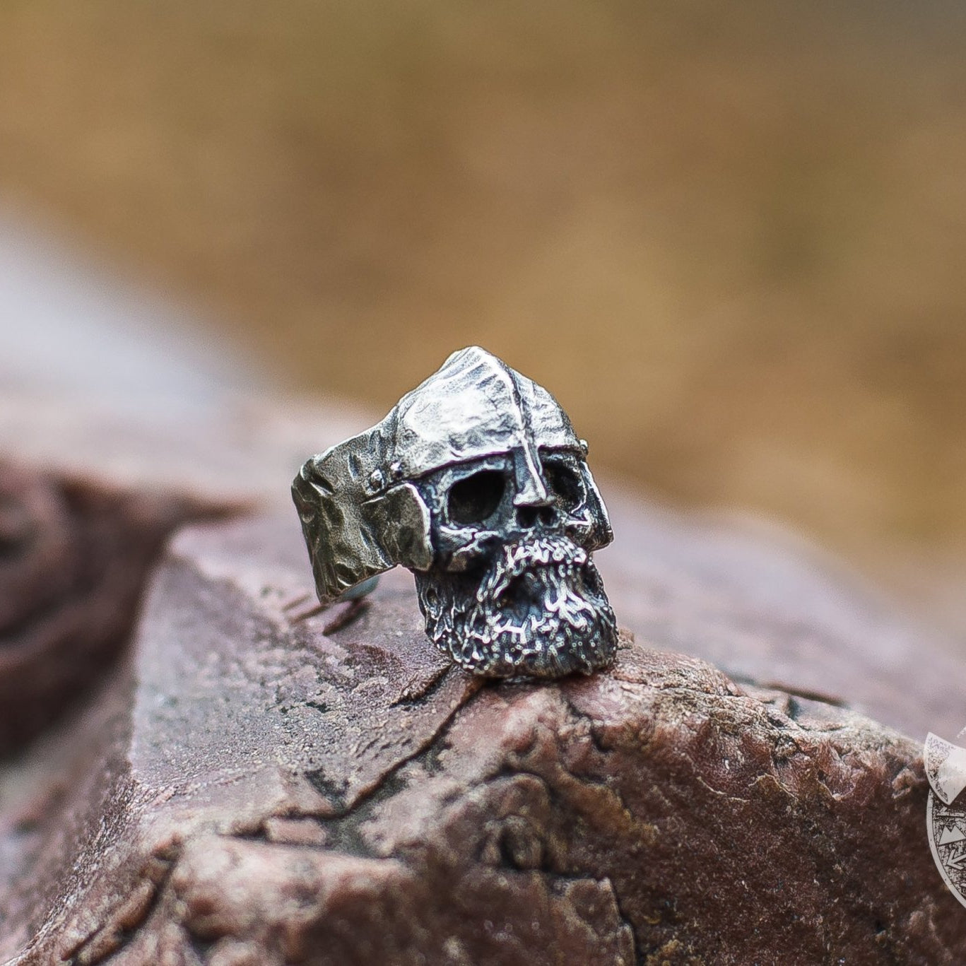 Helmet and Bearded Skull 925 Sterling Silver Viking Ring - VikingsBrand