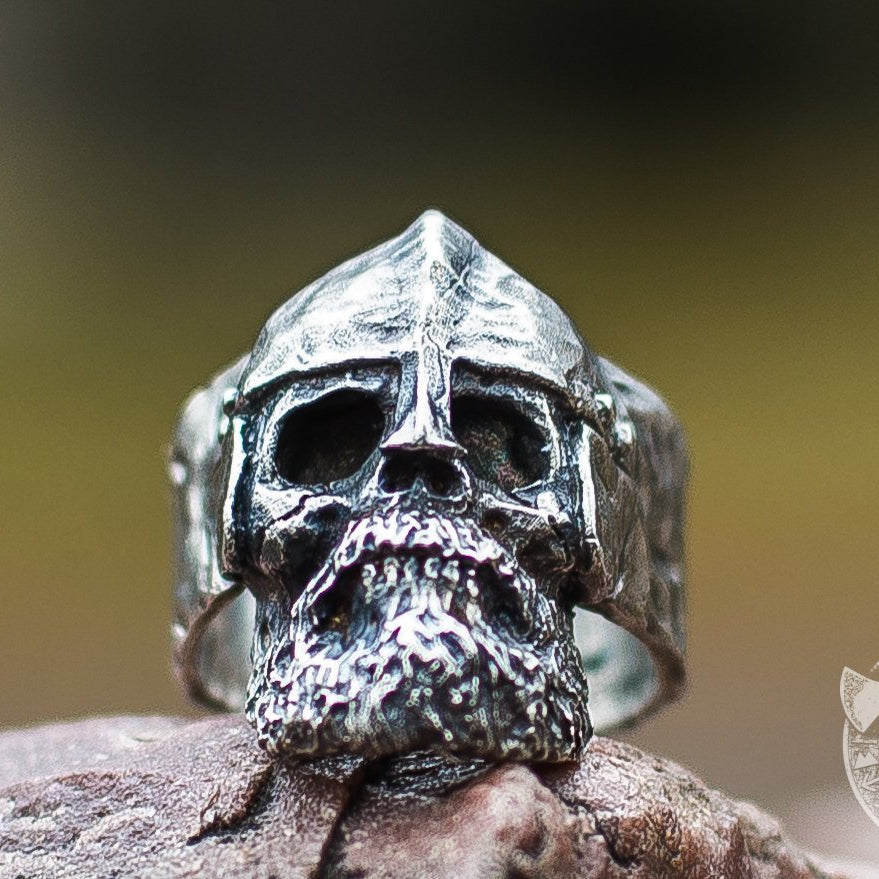 Helmet and Bearded Skull 925 Sterling Silver Viking Ring - VikingsBrand