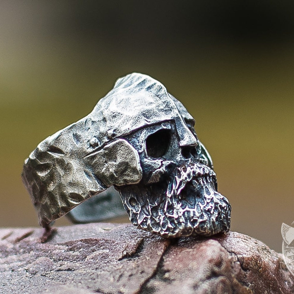 Helmet and Bearded Skull 925 Sterling Silver Viking Ring - VikingsBrand