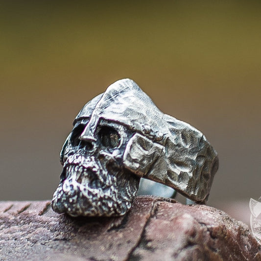 Helmet and Bearded Skull 925 Sterling Silver Viking Ring - VikingsBrand