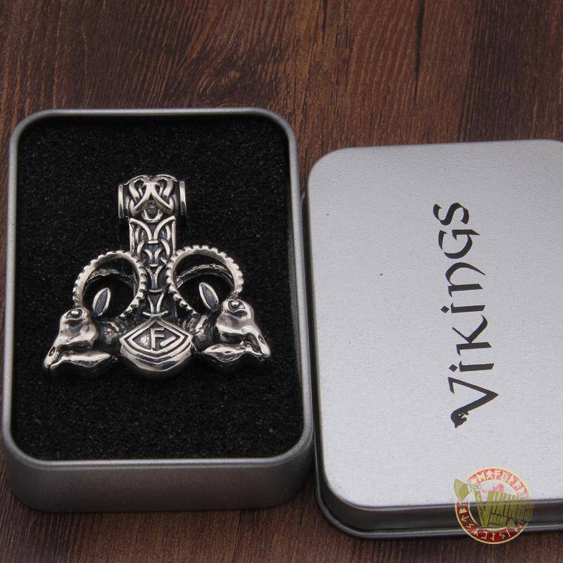 Huge 925 Sterling Silver Thor's Hammer with Goat Heads - VikingsBrand