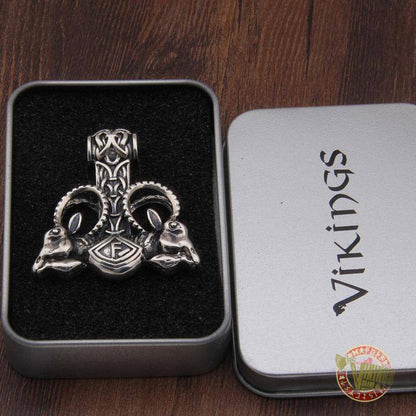 Huge 925 Sterling Silver Thor's Hammer with Goat Heads - VikingsBrand