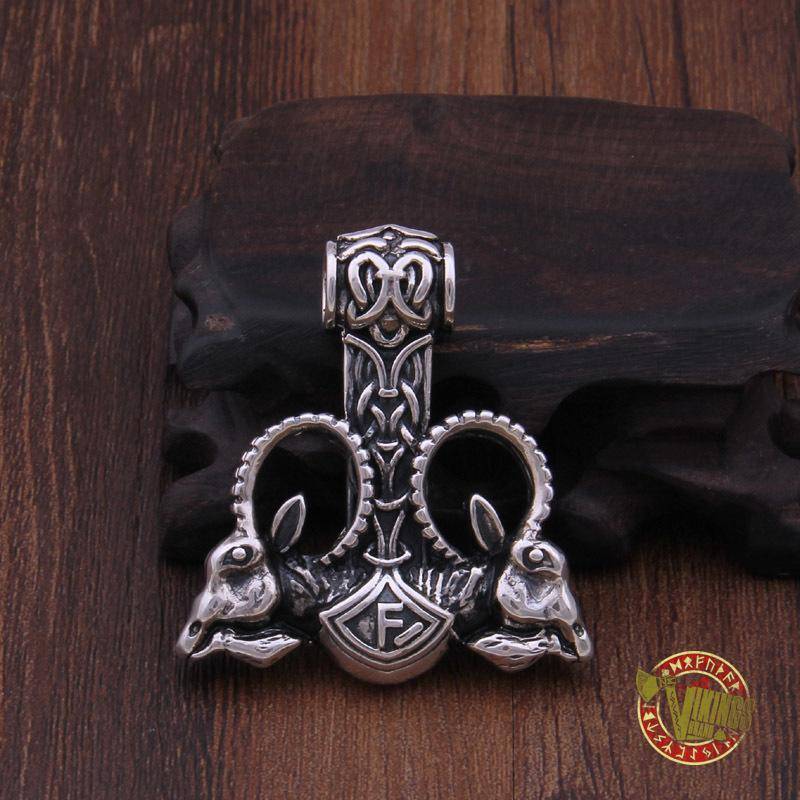 Huge 925 Sterling Silver Thor's Hammer with Goat Heads - VikingsBrand