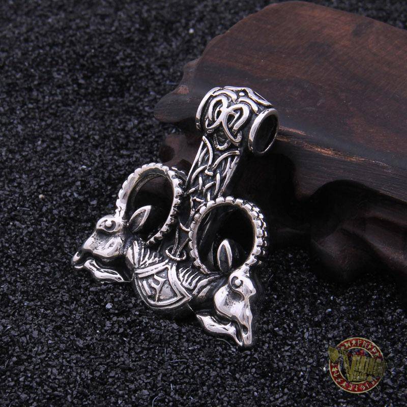 Huge 925 Sterling Silver Thor's Hammer with Goat Heads - VikingsBrand