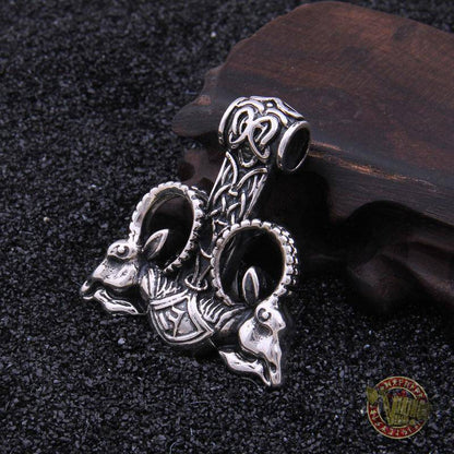 Huge 925 Sterling Silver Thor's Hammer with Goat Heads - VikingsBrand