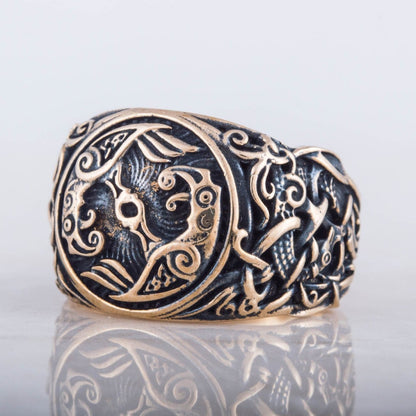 Huginn and Muninn Bronze Viking Ring with Mammen Ornament