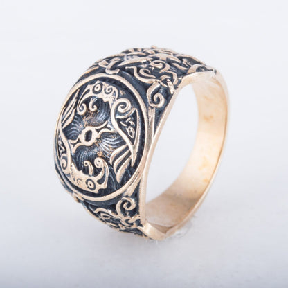 Huginn and Muninn Bronze Viking Ring with Mammen Ornament