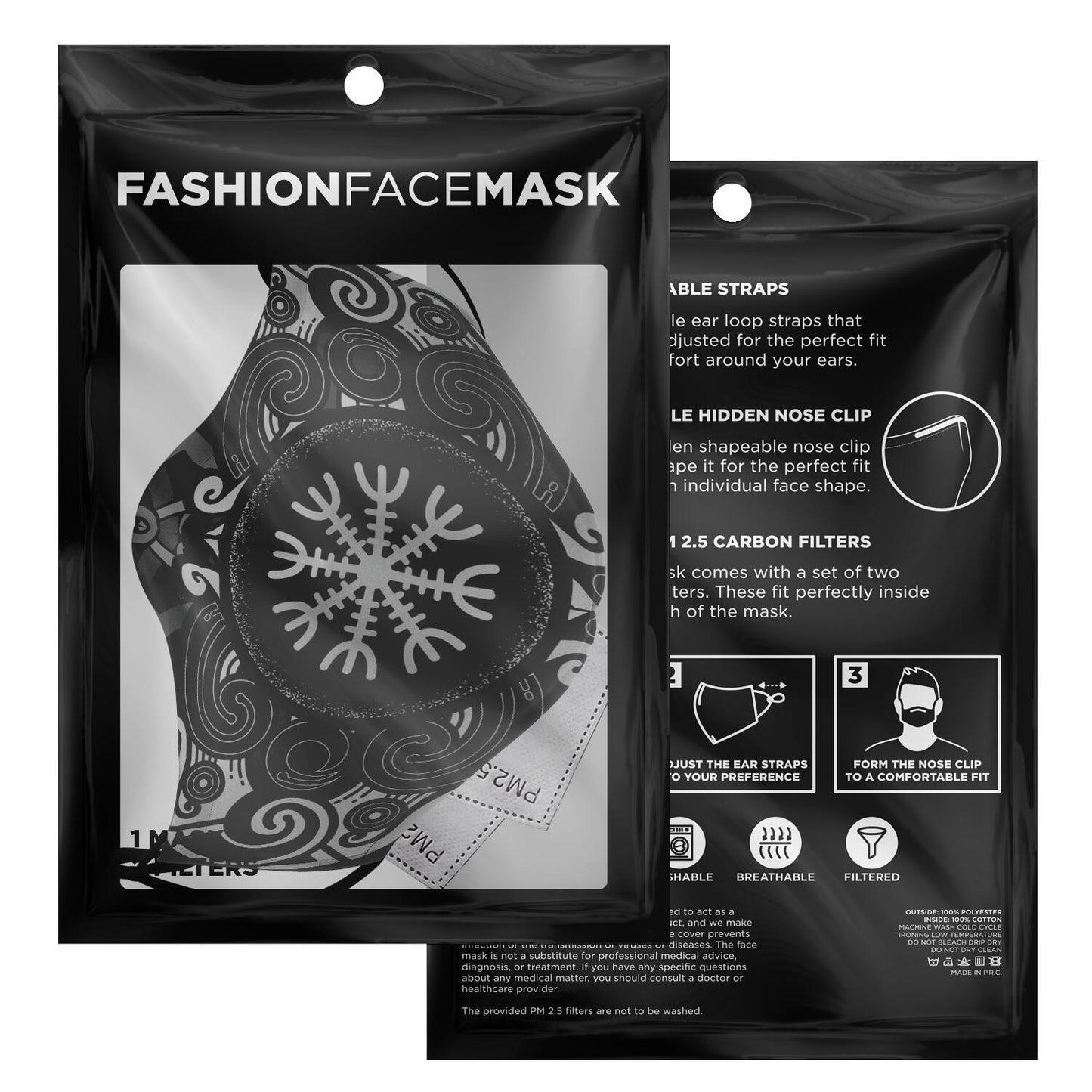 Huginn and Muninn Viking Face Mask Cover B&W