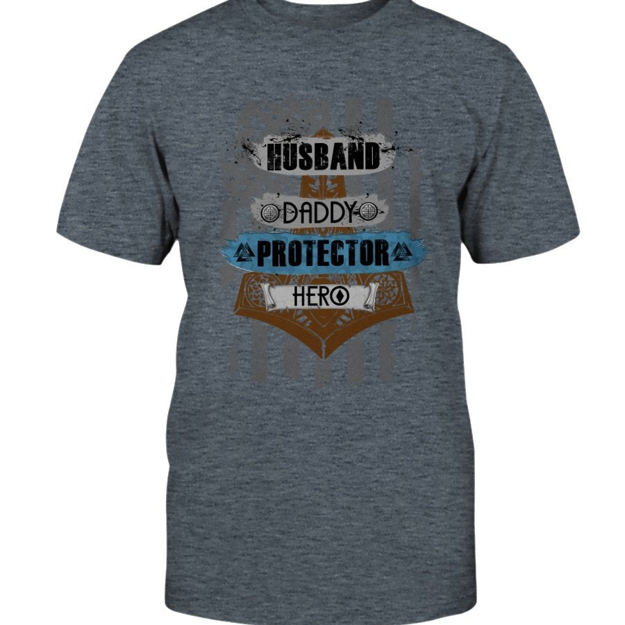 Husband - Daddy - Protector - Hero Cotton T-Shirt - Dark Brown