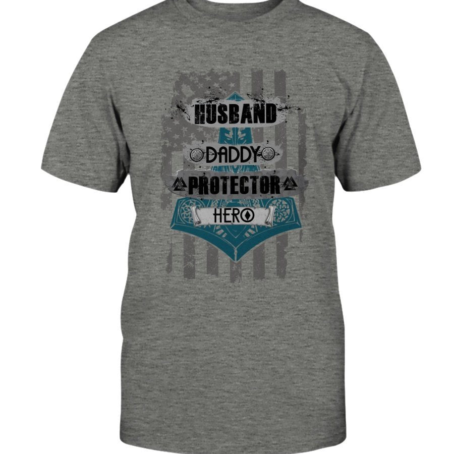Husband - Daddy - Protector - Hero Cotton T-Shirt - Camo USA
