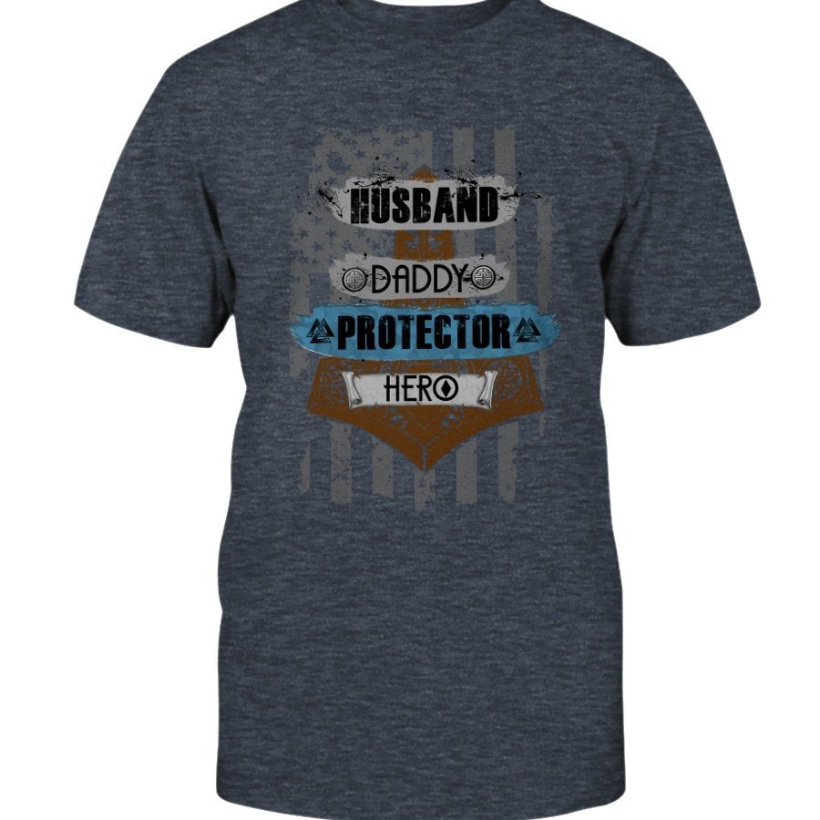 Husband - Daddy - Protector - Hero Cotton T-Shirt - Dark Brown