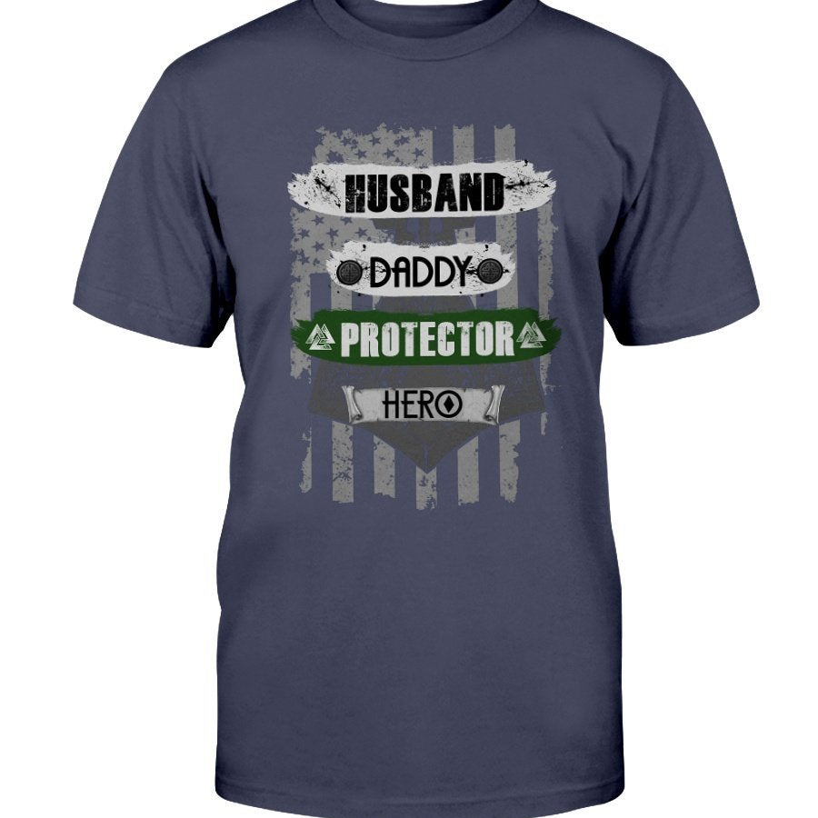 Husband - Daddy - Protector - Hero Cotton T-Shirt - Dark Green USA