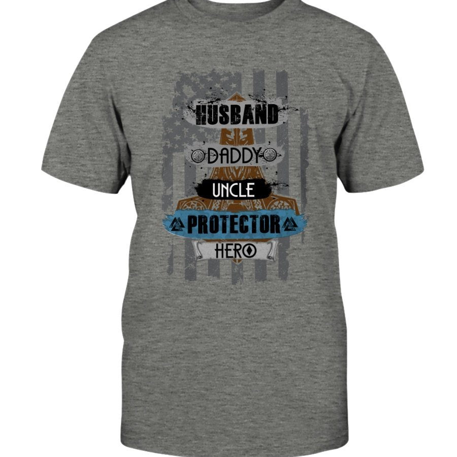 Husband - Daddy - Protector - Hero Cotton T-Shirt - Lighter Brown