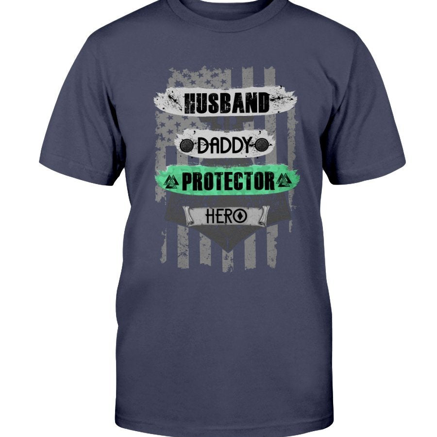 Husband - Daddy - Protector - Hero Cotton T-Shirt - USA Green