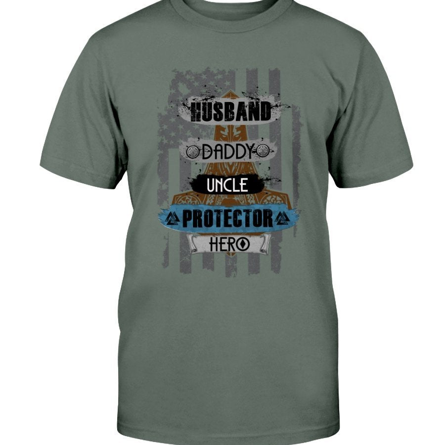 Husband - Daddy - Protector - Hero Cotton T-Shirt - Lighter Brown