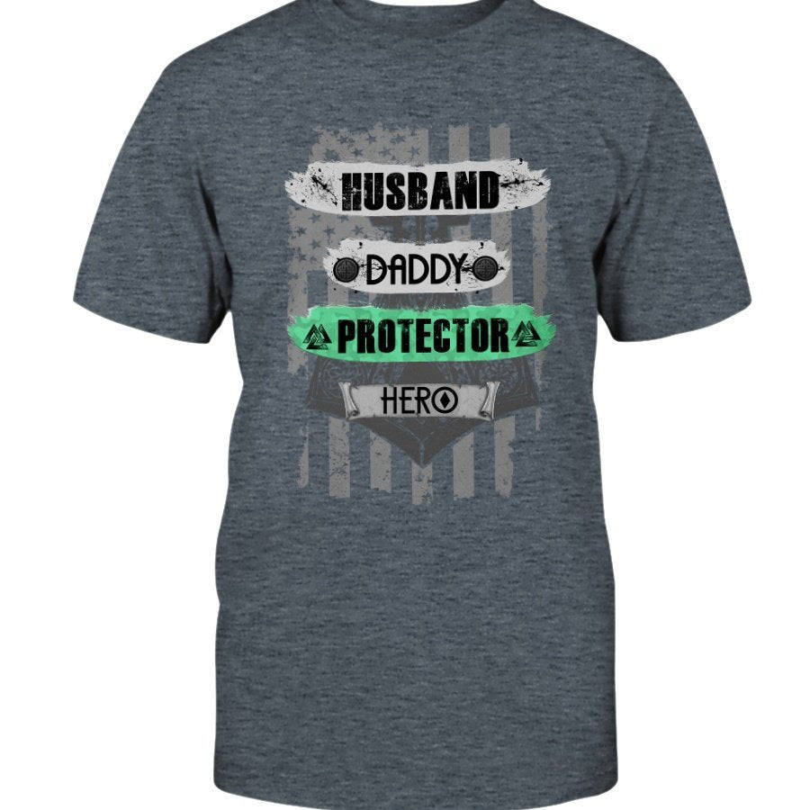 Husband - Daddy - Protector - Hero Cotton T-Shirt - USA Green