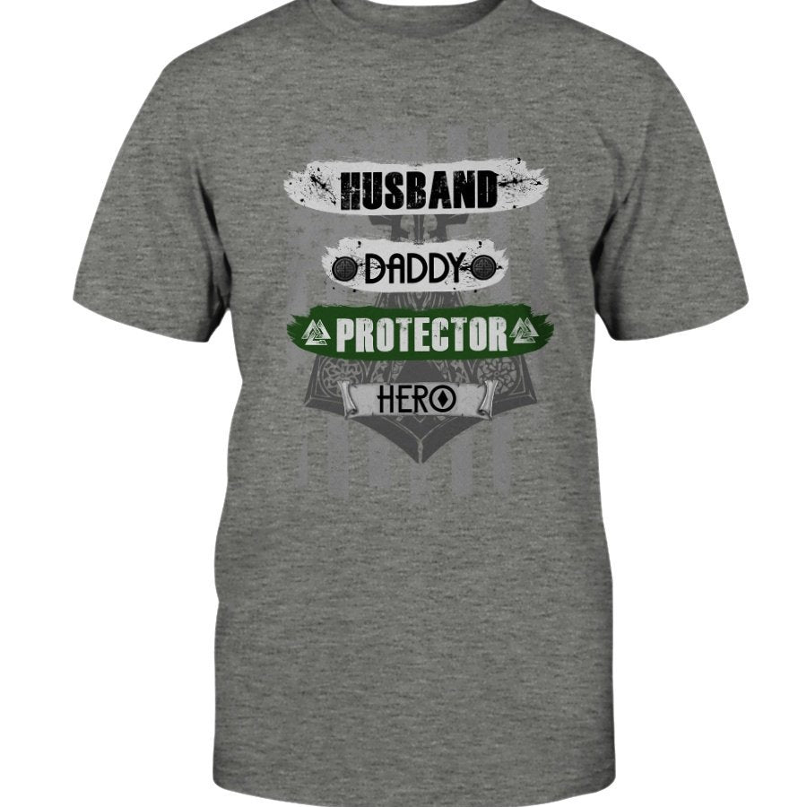 Husband - Daddy - Protector - Hero Cotton T-Shirt - Dark Green USA