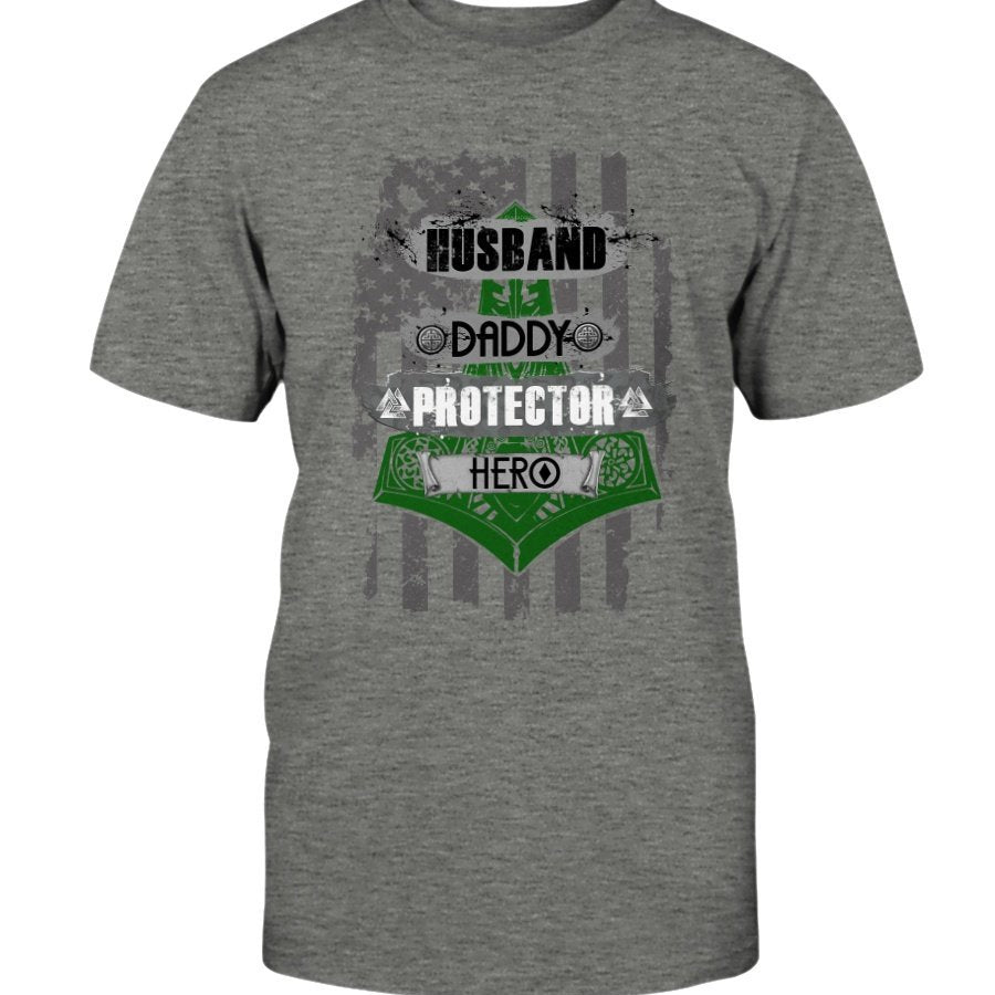 Husband - Daddy - Protector - Hero Cotton T-Shirt - Bright Green