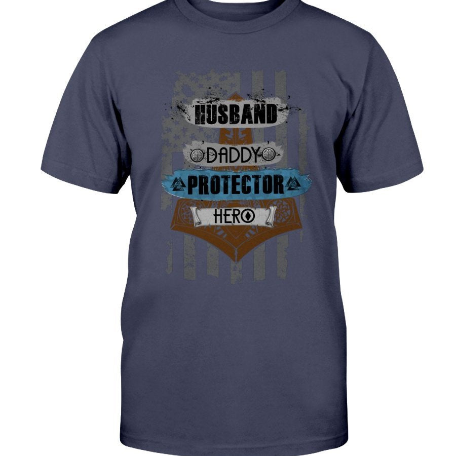 Husband - Daddy - Protector - Hero Cotton T-Shirt - Dark Brown