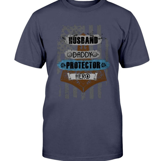 Husband - Daddy - Protector - Hero Cotton T-Shirt - Dark Brown