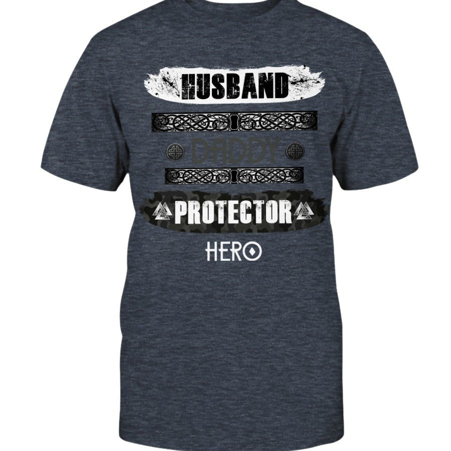 Husband - Daddy - Protector - Hero Cotton T-Shirt - White Wording