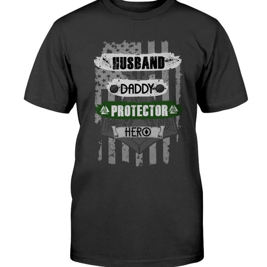 Husband - Daddy - Protector - Hero Cotton T-Shirt - Dark Green USA