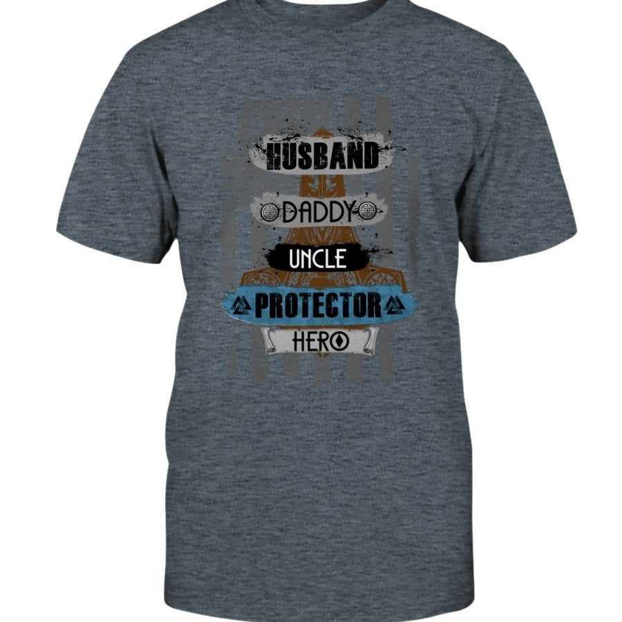 Husband - Daddy - Protector - Hero Cotton T-Shirt - Lighter Brown