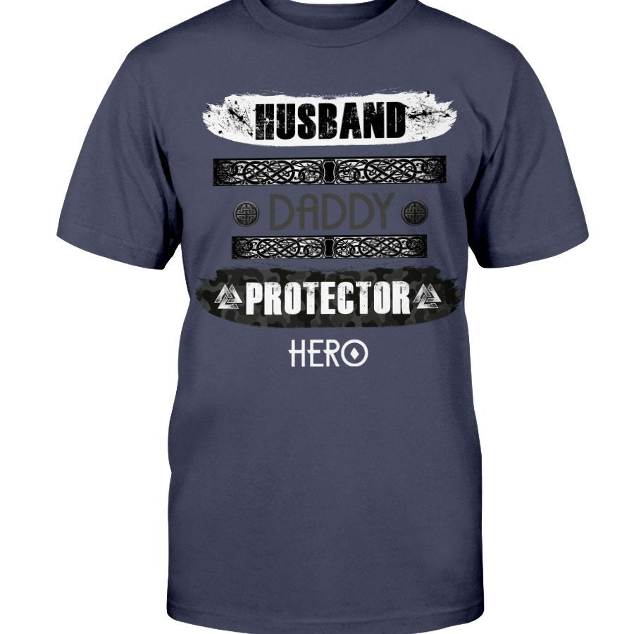 Husband - Daddy - Protector - Hero Cotton T-Shirt - White Wording