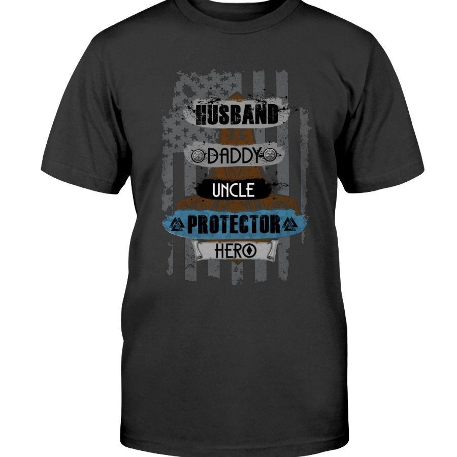 Husband - Daddy - Protector - Hero Cotton T-Shirt - Lighter Brown