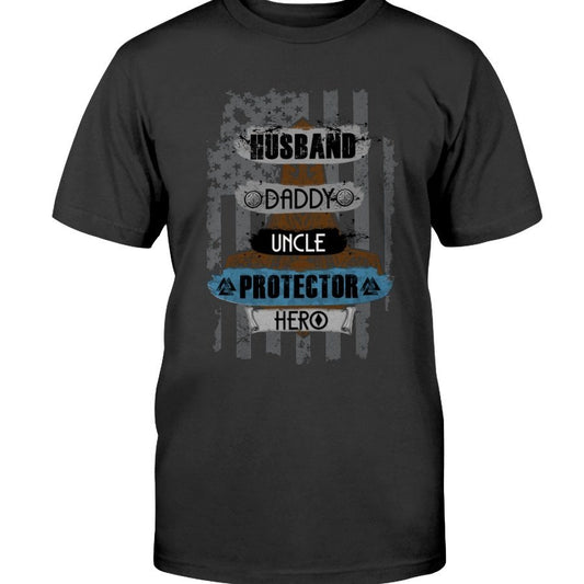 Husband - Daddy - Protector - Hero Cotton T-Shirt - Lighter Brown