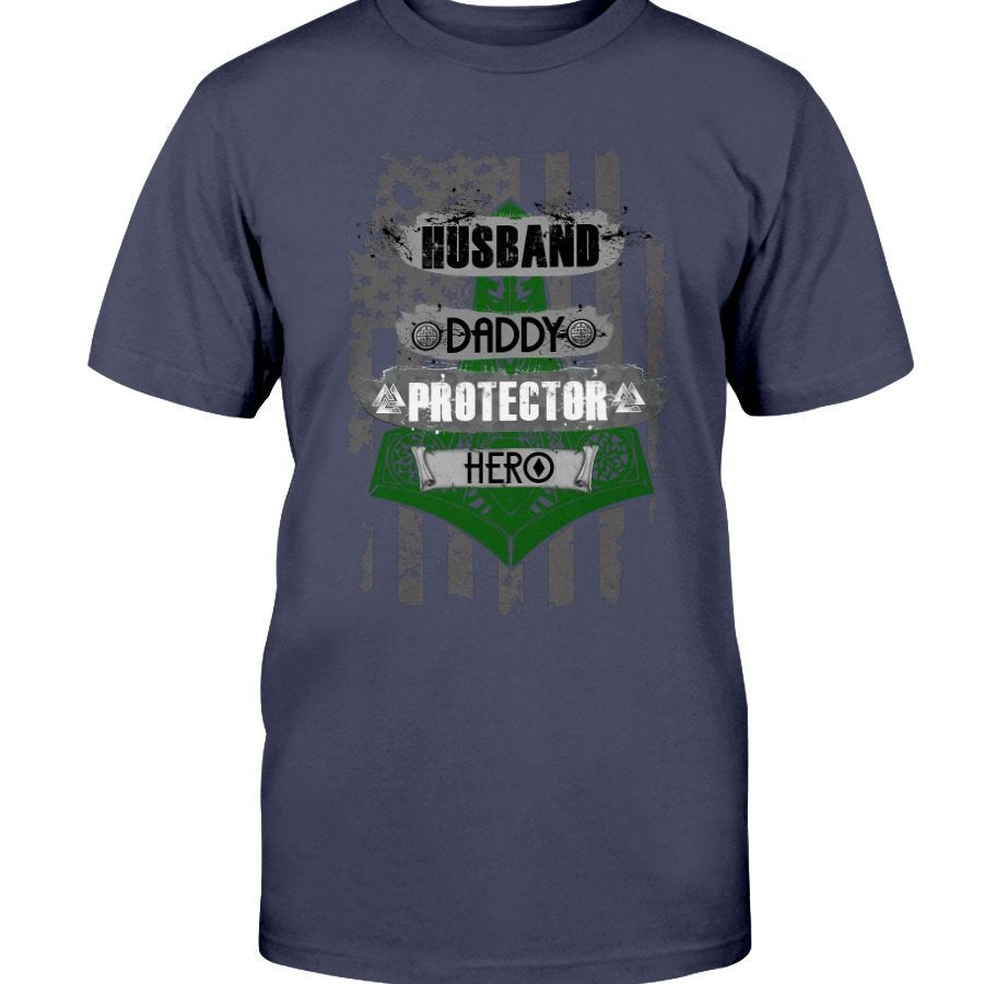 Husband - Daddy - Protector - Hero Cotton T-Shirt - Bright Green